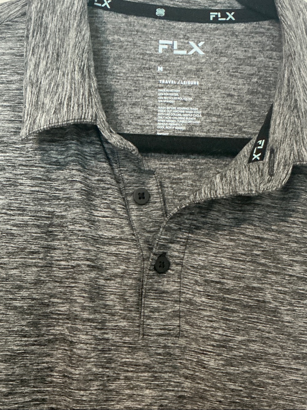 FLX Men's Charcoal Heather Polo Shirt - Picture 3 of 7
